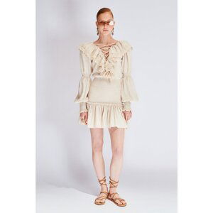 Koton Beige Grip Detailed Lace Accessory Dress