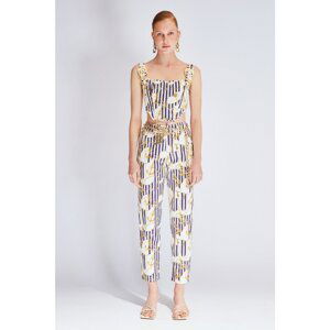 Trendyol White-Multicolor Marine Patterned Gabardine Trousers