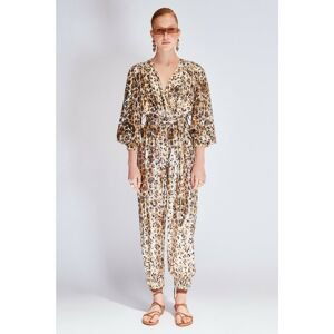 Koton Beige-Multicolor Belted Leopard Patterned Jumpsuit