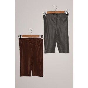 Trendyol Brown-Gray 2-Pack Biker Shiny Knit Sport Leggings