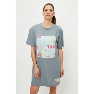 Trendyol Gray Printed Tshirt Knitted Dress