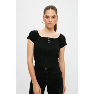 Trendyol Black Zipper Detailed Corded Knitted Blouse