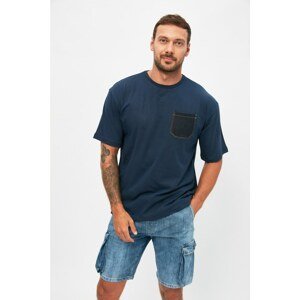 Trendyol Navy Blue Men's Oversize Crew Neck Denim Pocket Detailed T-Shirt