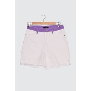 Trendyol White Purple Color-Blocked Denim Shorts