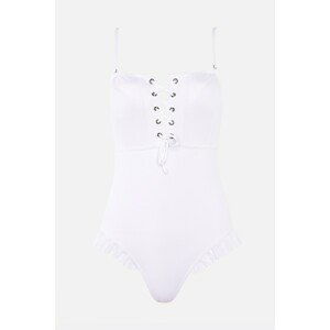Trendyol White Eyelet and Tie Detailed Swimsuit