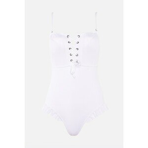 Trendyol White Eyelet and Tie Detailed Swimsuit