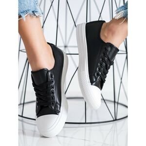 SHELOVET BLACK ECO LEATHER SNEAKERS