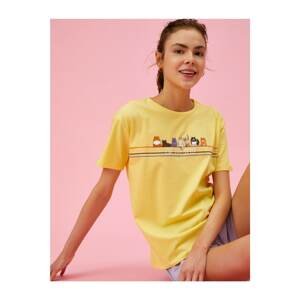Koton Women's Yellow Crew Neck Cotton Tshirt