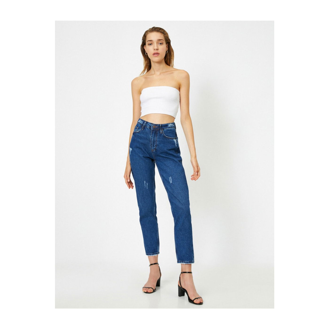 Koton Women's Blue High Waist Comfort Strech Mom Jeans