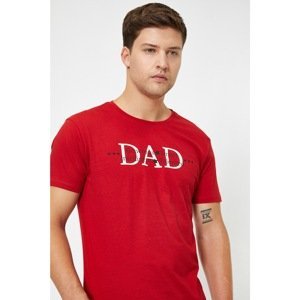 Koton Men's Red Crew Neck Printed Short Sleeve T-Shirt