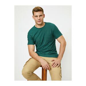Koton Crew Neck Pocket Detail Flamed Fabric Slim Fit Basic Tshirt