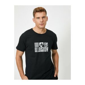 Koton Men's Black Cotton Short Sleeve Printed T-Shirt