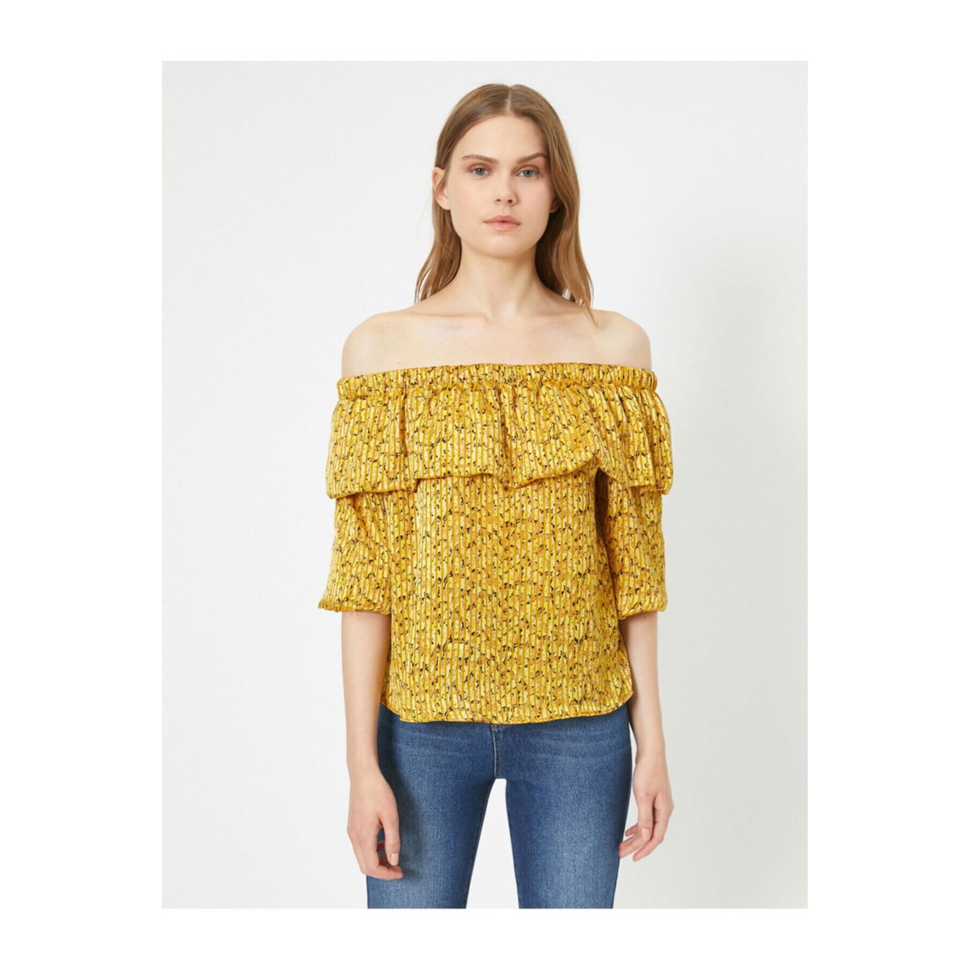 Koton Off The Shoulder Short Sleeve Patterned Blouse