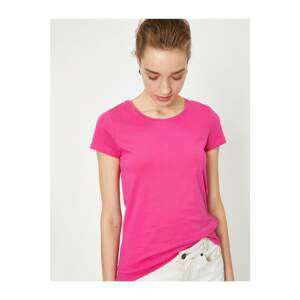 Koton Women's Pink Standard Pattern Crew Neck Basic T-Shirt