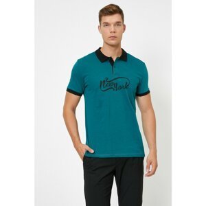 Koton Men's Green Polo Neck Short Sleeve Printed Printed T-Shirt