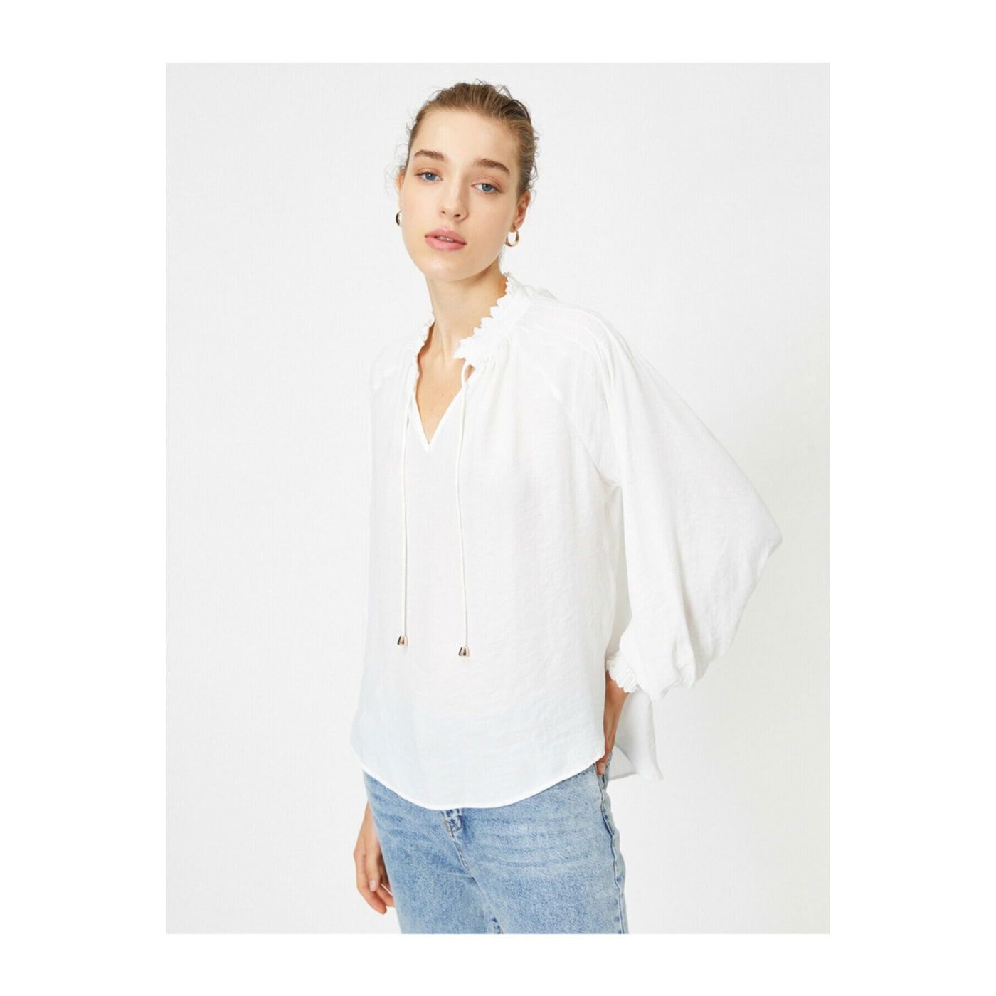 Koton Neck Detail Long Sleeve Blouse