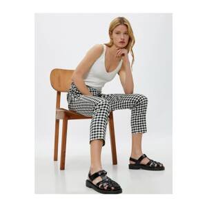 Koton Black Checkered Trousers With Belt Detail