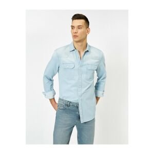 Koton Men's Blue Pocket Detailed Shirt