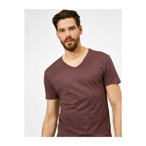 Koton Men's Claret Red V-Neck T-Shirt