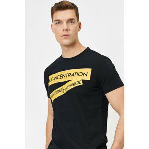 Koton Men's Black Letter Printed T-Shirt