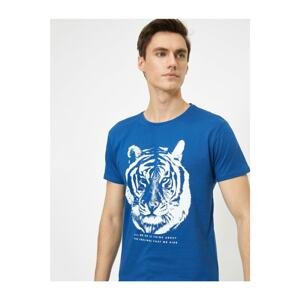 Koton Men's Blue Letter Printed T-shirt