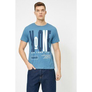 Koton Men's Blue Letter Printed T-Shirt