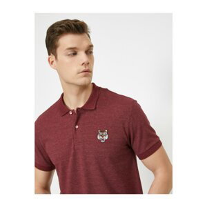 Koton Men's Burgundy Polo Neck Short Sleeve Embroidered T-Shirt