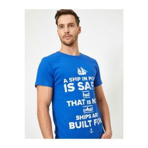 Koton Men's Blue Letter Printed T-Shirt