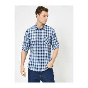 Koton Men's Blue Checkered Single Pocket Slim Fit Lumberjack Shirt
