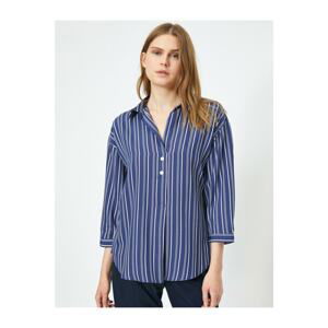 Koton V Neck Button Detail Striped Blouse