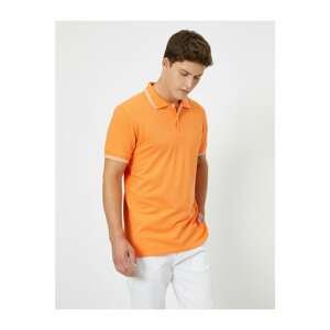 Koton Men's Orange Polo Neck Striped Sleeve And Lapel Ends Slim Fit T-Shirt