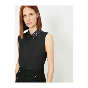 Koton Women's Black Short Sleeve Polka Dot Patterned Blouse