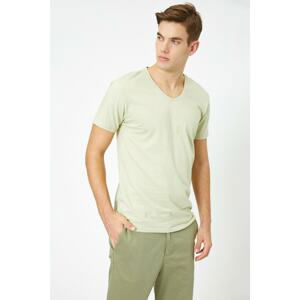 Koton Men's Green V-Neck T-Shirt