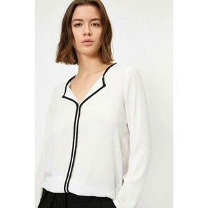 Koton Women's White Black Rib Detailed V Neck Blouse