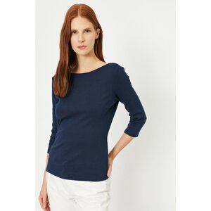 Koton Women Navy Blue Plain T-Shirt