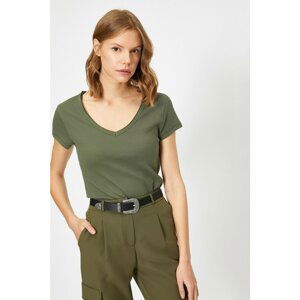 Koton Women Green V Neck T-Shirt