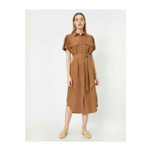 Koton Short Sleeve Long Dress With Waist Belt Detail