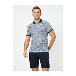 Koton Men's Navy Blue Polo Neck Short Sleeve Patterned Tshirt