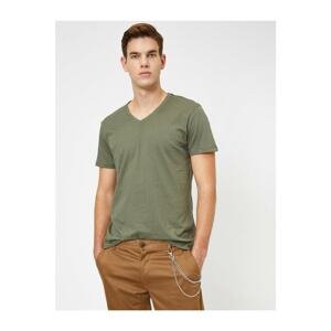 Koton Men's Green V-Neck T-Shirt