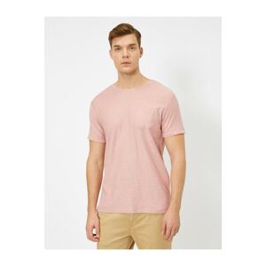 Koton Crew Neck Pocket Detail Flamed Fabric Slim Fit Basic Tshirt