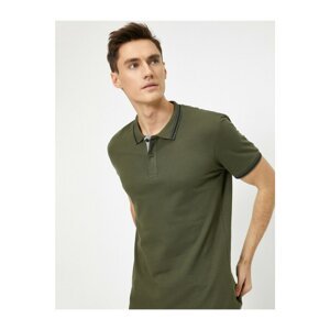 Koton Men's Green Polo Neck Sleeve And Collar Striped Slim Fit T-Shirt