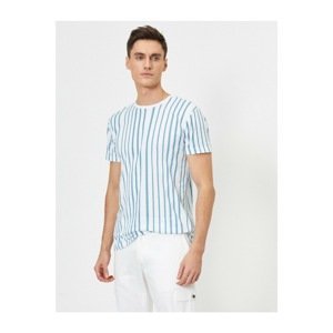 Koton Men's Blue Crew Neck Striped Printed Slim Fit T-shirt