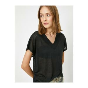 Koton Women's Black V-Neck T-Shirt