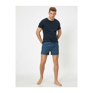 Koton Men's Navy Blue Printed Pocket Swim Shorts