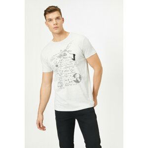 Koton Men's Gray Letter Printed T-Shirt