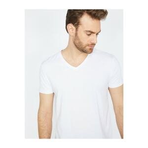 Koton Men's White Short Sleeve V-Neck T-Shirt