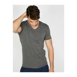 Koton T-Shirt - Gray - V Neck
