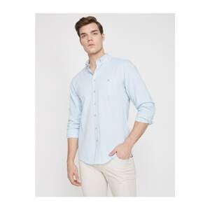 Koton Men's Blue Classic Collar Long Sleeve Pocket Detailed Shirt