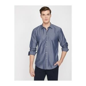Koton Men's Gray Classic Collar Long Sleeve Button Detailed Shirt