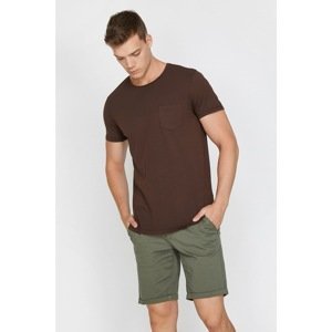 Koton Men's Brown Crew Neck Short Sleeve Pocket Detailed T-Shirt